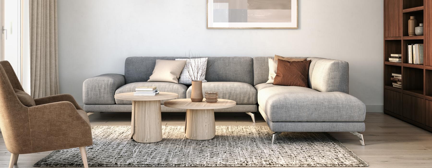 a living room with a couch and a coffee table