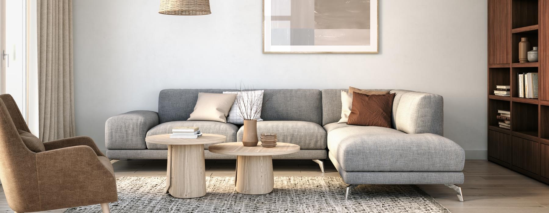 a living room with a couch and a coffee table