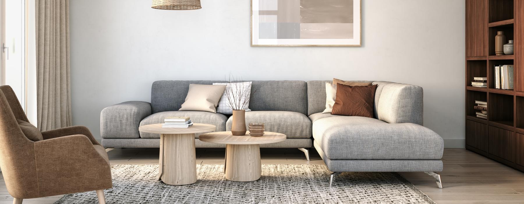 a living room with a couch and a coffee table